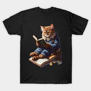 funny Cats Reading A book graphic Cat Kitten Lovers T-Shirt